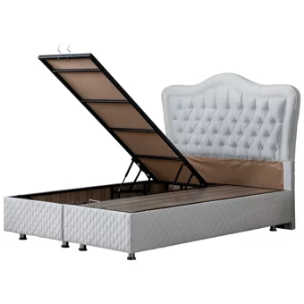 Setay Camelli 140 x 190 cm Ayrılabilen Başlıklı Çift Kişilik Sandıklı Baza Seti Beyaz
