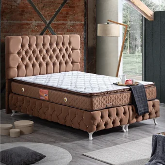 Setay Roma 180 x 200 cm Ayrılabilen Yataklı Başlıklı Çift Kişilik Sandıklı Baza Seti Kahverengi