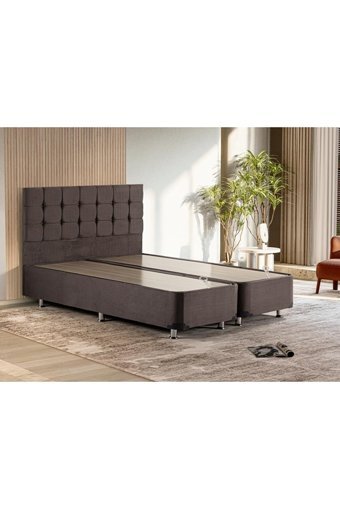 Niron Yatak Rama 200 x 200 cm Ayrılabilen Başlıklı Çift Kişilik Sandıklı Baza Seti Füme