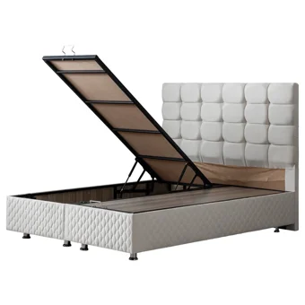 Setay Duke 180 x 200 cm Ayrılabilen Yataklı Başlıklı Çift Kişilik Sandıklı Baza Seti Krem
