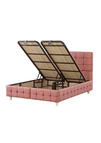 Mobilya Dükkanım Eylül 140 x 200 cm Başlıklı Çift Kişilik Sandıklı Baza Seti Pembe