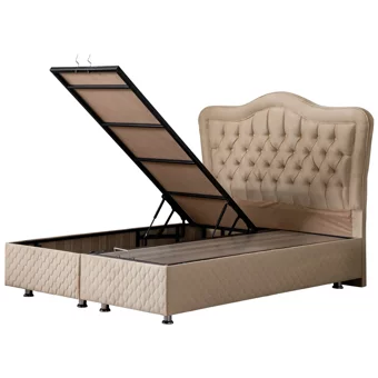 Setay Camelli 180 x 200 cm Ayrılabilen Başlıklı Çift Kişilik Sandıklı Baza Seti Bej