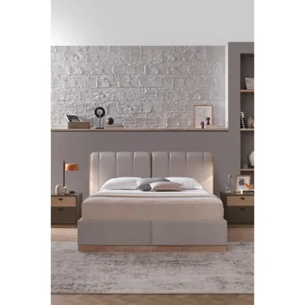 Enza Home Polka 200 x 200 cm Başlıklı Çift Kişilik Sandıklı Baza Seti Açık Yeşil