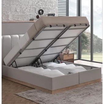 Enza Home Polka 200 x 200 cm Başlıklı Çift Kişilik Sandıklı Baza Seti Açık Yeşil