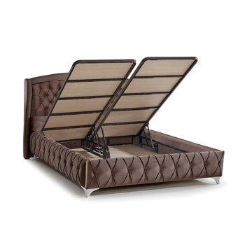 Md Siola 150 x 200 cm Başlıklı Çift Kişilik Sandıklı Baza Seti Kahve