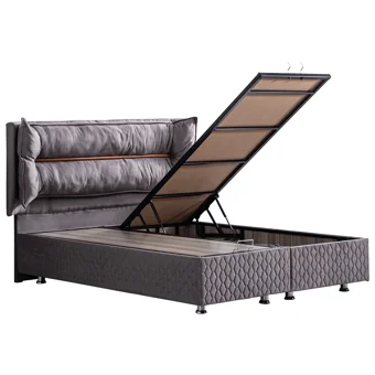 Setay Barselona 200 x 160 cm Ayrılabilen Yataklı Başlıklı Çift Kişilik Sandıklı Baza Seti Antrasit
