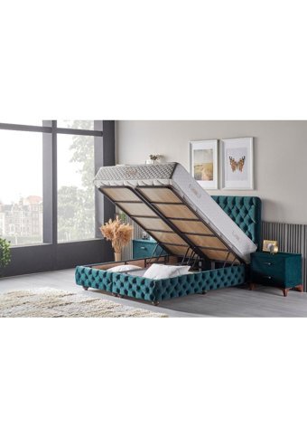 Md Stannis 160 x 200 cm Ayrılabilen Başlıklı Çift Kişilik Sandıklı Baza Seti Mavi