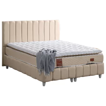 Cesur Narva 180 x 200 cm Ayrılabilen Başlıklı Çift Kişilik Sandıklı Baza Seti Bej