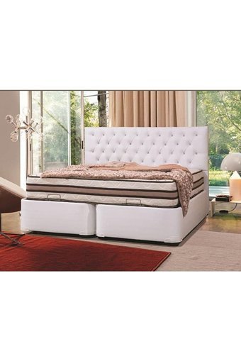 Vivense Silwer 150 x 200 cm Ayrılabilen Başlıksız Çift Kişilik Sandıklı Baza Seti Beyaz