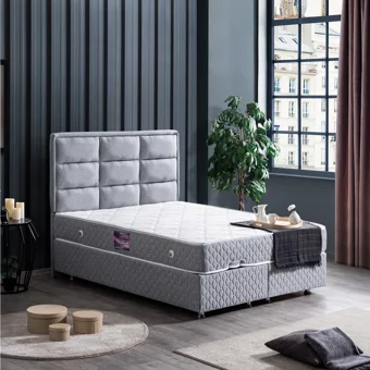 Setay Grande 190 x 140 cm Ayrılabilen Yataklı Başlıklı Çift Kişilik Sandıklı Baza Seti Gri