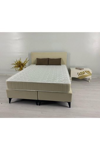 İpek Mobilya Ecostil 140 x 190 cm Yataklı Başlıklı Çift Kişilik Baza Seti Bej