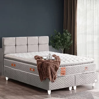 Cesur Gümüş 180 x 200 cm Ayrılabilen Yataklı Başlıklı Çift Kişilik Sandıklı Baza Seti Gri