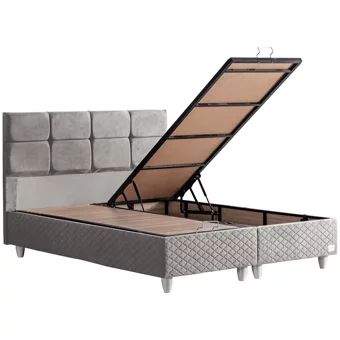 Cesur Gümüş 180 x 200 cm Ayrılabilen Yataklı Başlıklı Çift Kişilik Sandıklı Baza Seti Gri