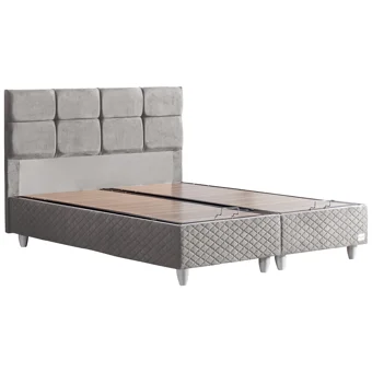 Cesur Gümüş 180 x 200 cm Ayrılabilen Yataklı Başlıklı Çift Kişilik Sandıklı Baza Seti Gri