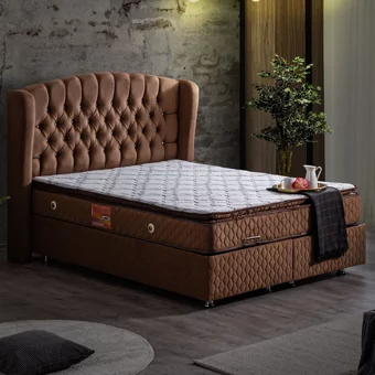 Setay Nice 200 x 150 cm Ayrılabilen Yataklı Başlıklı Çift Kişilik Sandıklı Baza Seti Kahverengi