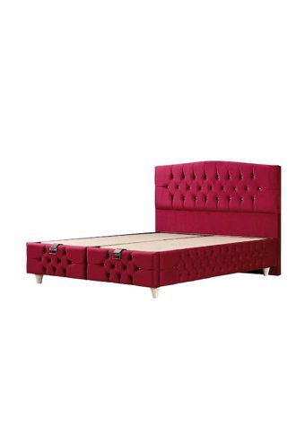 Soft 140 x 190 cm Ayrılabilen Başlıklı Çift Kişilik Sandıklı Baza Seti Kırmızı