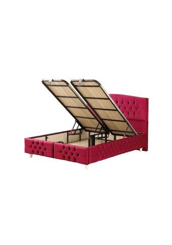 Soft 140 x 190 cm Ayrılabilen Başlıklı Çift Kişilik Sandıklı Baza Seti Kırmızı