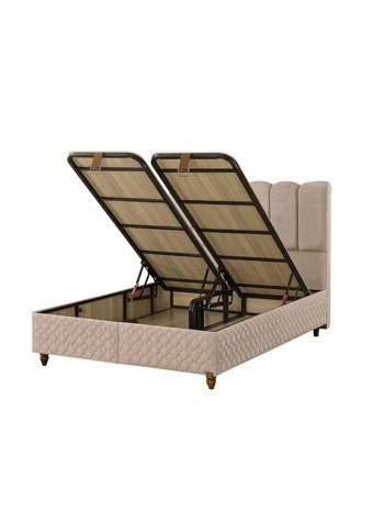 Mobilya Dükkanım Gold 140 x 190 cm Başlıklı Çift Kişilik Sandıklı Baza Seti Krem