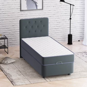 Mobpazar Manolya 90x190 cm Başlıklı Yataklı Sandıklı Tek Kişilik Baza Seti Antrasit