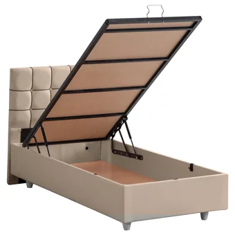 Setay Tavira 90x200 cm Başlıklı Yataklı Sandıklı Tek Kişilik Baza Seti Bej