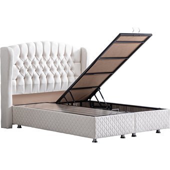 Setay Nice 190 x 140 cm Ayrılabilen Başlıklı Çift Kişilik Sandıklı Baza Seti Krem