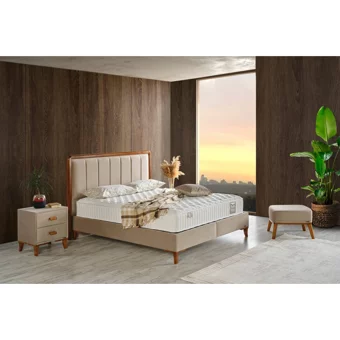 Arleno Bedding Doğa 160 x 200 cm Ayrılabilen Yataklı Başlıklı Çift Kişilik Sandıklı Baza Seti Krem