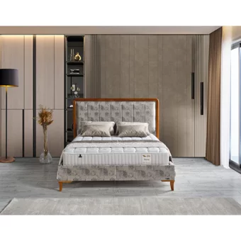 Arleno Bedding Doğa 160 x 200 cm Ayrılabilen Yataklı Başlıklı Çift Kişilik Sandıklı Baza Seti Krem