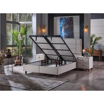 Tutku Yatak Genova 150 x 200 cm Ayrılabilen Başlıksız Çift Kişilik Sandıklı Baza Ekru