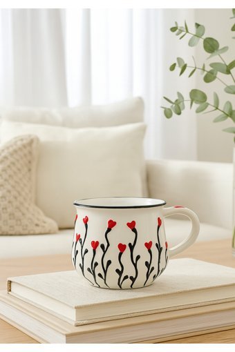 HOMİNG Homing El Yapımı Özel Tasarım Kupa Retro Kalpli