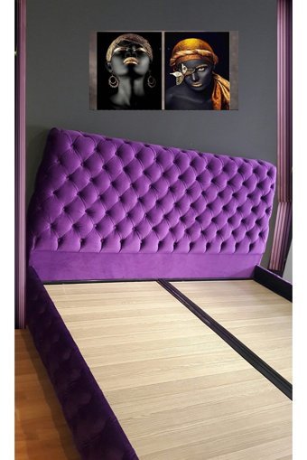 Niva Baza 150 x 200 cm Başlıklı Çift Kişilik Sandıklı Baza Seti Mor