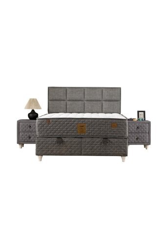 Trend 150 x 200 cm Ayrılabilen Yataklı Başlıklı Çift Kişilik Sandıklı Baza Seti Gri
