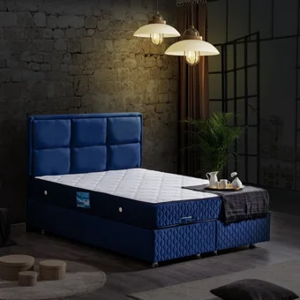 Setay Orthosoft 190 x 140 cm Ayrılabilen Yataklı Başlıklı Çift Kişilik Sandıklı Baza Seti Lacivert