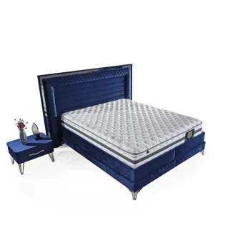 Arleno Bedding Carolin 160 x 200 cm Ayrılabilen Yataklı Başlıklı Çift Kişilik Sandıklı Baza Seti Lacivert