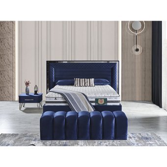 Arleno Bedding Carolin 160 x 200 cm Ayrılabilen Yataklı Başlıklı Çift Kişilik Sandıklı Baza Seti Lacivert