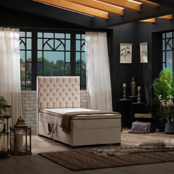Unimet Leila 200 x 200 cm Ayrılabilen Yataklı Başlıklı Çift Kişilik Sandıklı Baza Seti Bej