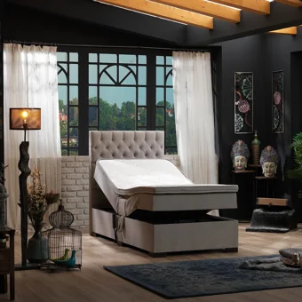 Unimet Leila 200 x 200 cm Ayrılabilen Yataklı Başlıklı Çift Kişilik Sandıklı Baza Seti Bej