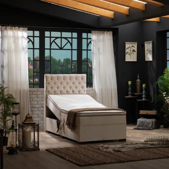 Unimet Leila 200 x 200 cm Ayrılabilen Yataklı Başlıklı Çift Kişilik Sandıklı Baza Seti Bej