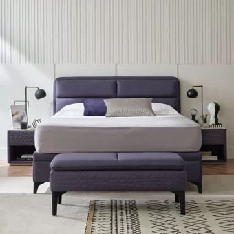 Yataş Botanic 140 x 190 cm Başlıklı Çift Kişilik Sandıklı Baza Seti Lacivert
