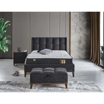 Arleno Bedding Arya 160 x 200 cm Ayrılabilen Yataklı Başlıklı Çift Kişilik Sandıklı Baza Seti Antrasit