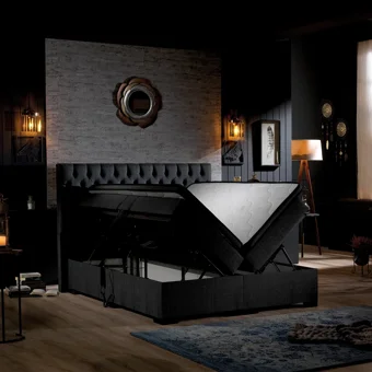 Unimet Leila 180 x 200 cm Ayrılabilen Yataklı Başlıklı Çift Kişilik Sandıklı Baza Seti Antrasit