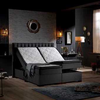 Unimet Leila 180 x 200 cm Ayrılabilen Yataklı Başlıklı Çift Kişilik Sandıklı Baza Seti Antrasit