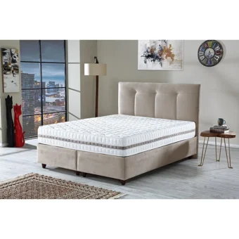 İpek Mobilya 150 x 200 cm Başlıklı Çift Kişilik Sandıklı Baza Seti Bej