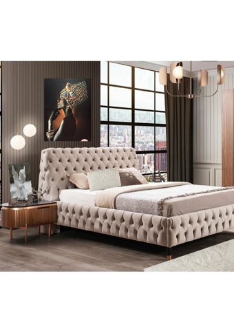 Niva Baza Chester Yataklı Başlıklı Çift Kişilik Sandıklı Baza Seti Krem