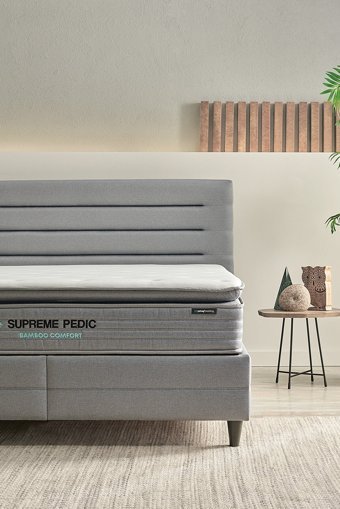 Yataş Supreme Pedic 120 x 200 cm Yataklı Başlıklı Çift Kişilik Sandıklı Baza Seti Mavi