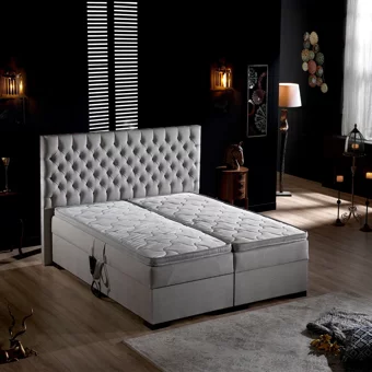 Unimet Leila 160 x 200 cm Ayrılabilen Yataklı Başlıklı Çift Kişilik Sandıklı Baza Seti Gri