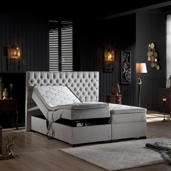 Unimet Leila 160 x 200 cm Ayrılabilen Yataklı Başlıklı Çift Kişilik Sandıklı Baza Seti Gri