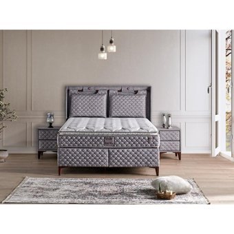 Mobilya Dükkanım Truva 150 x 200 cm Ayrılabilen Yataklı Başlıklı Çift Kişilik Sandıklı Baza Seti Gri