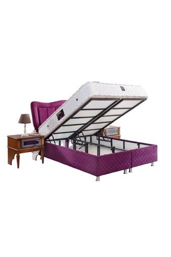 Bora Yatak Force 180 x 200 cm Ayrılabilen Yataklı Başlıklı Çift Kişilik Sandıklı Baza Seti Mor