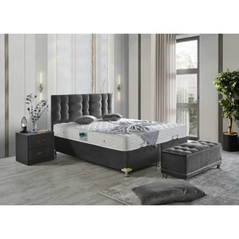 Arleno Bedding Jaguar 160 x 200 cm Ayrılabilen Yataklı Başlıklı Çift Kişilik Sandıklı Baza Seti Antrasit