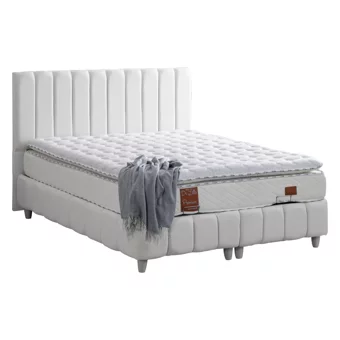 Cesur Narva 150 x 200 cm Ayrılabilen Yataklı Başlıklı Çift Kişilik Sandıklı Baza Seti Beyaz
